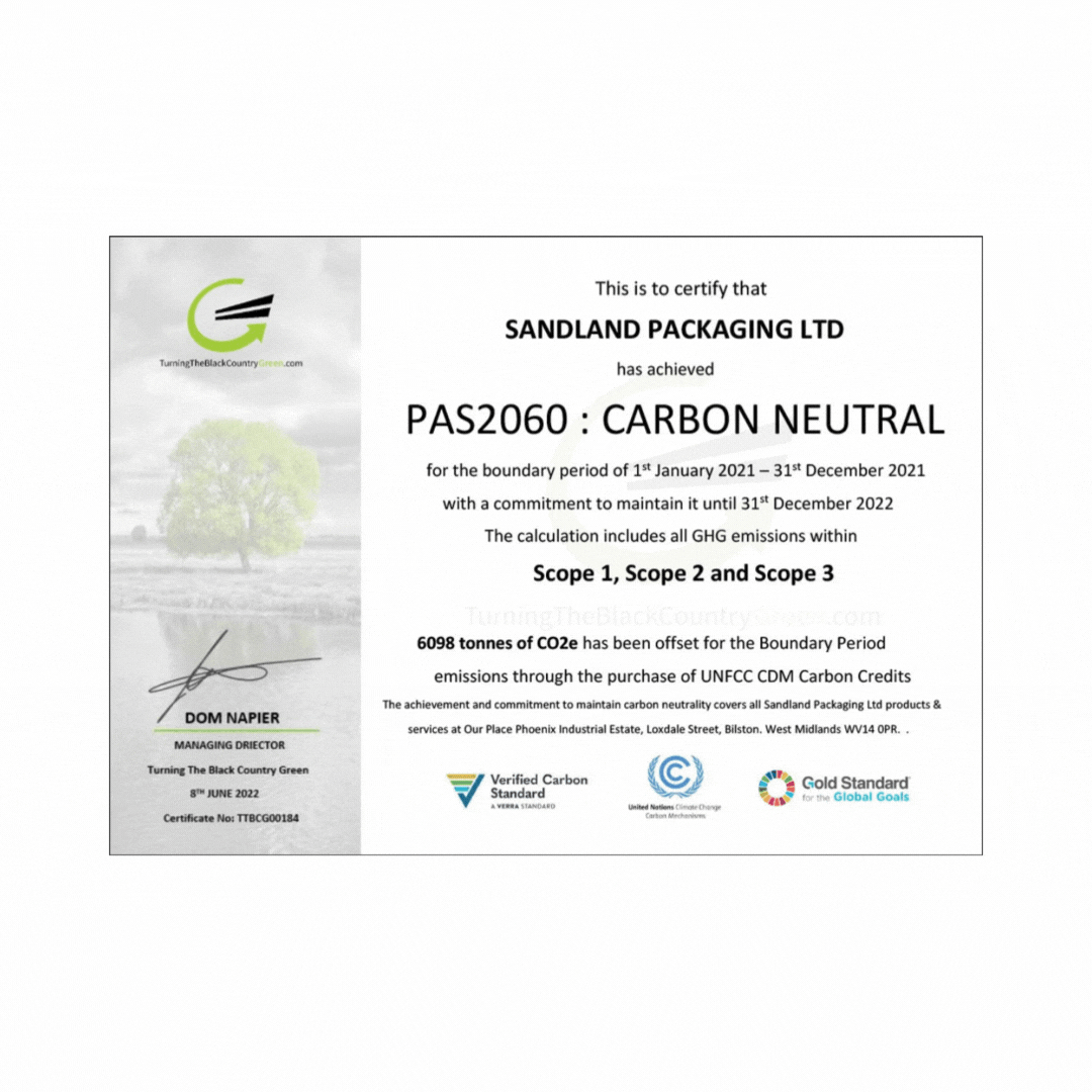Sandland Packaging’s Carbon Neutral Certificate!